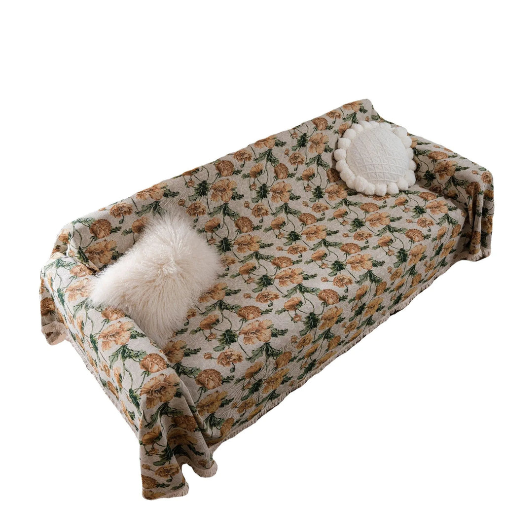 American country style jacquard floral patterned sofa cover in a retro design on a sofa.