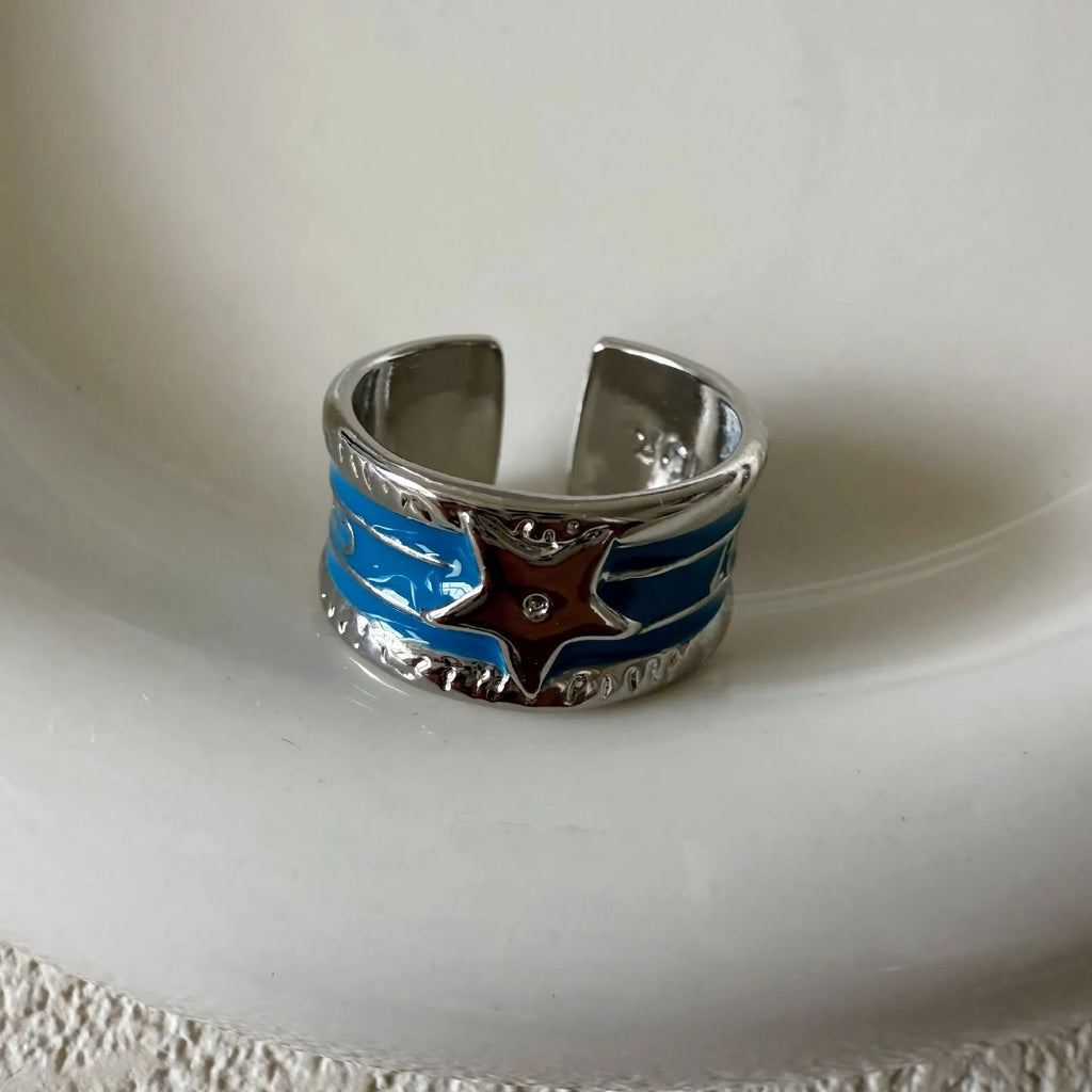 Adjustable distressed copper geometry drop oil ring in ins style.