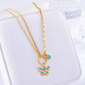 Gold titanium steel butterfly necklace and bracelet jewellery set with animal modelling details