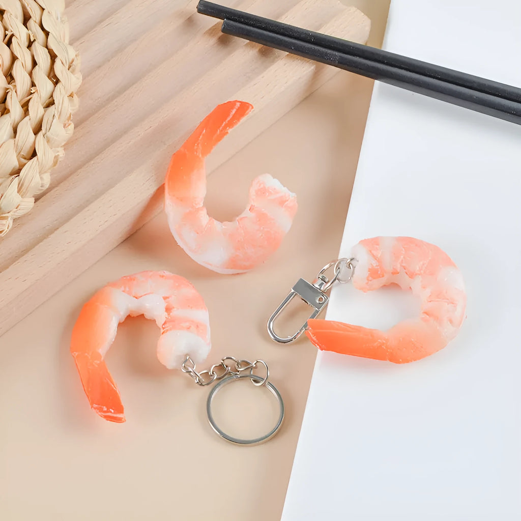 PVC injection moulded shrimp simulation keychain pendant with modern design