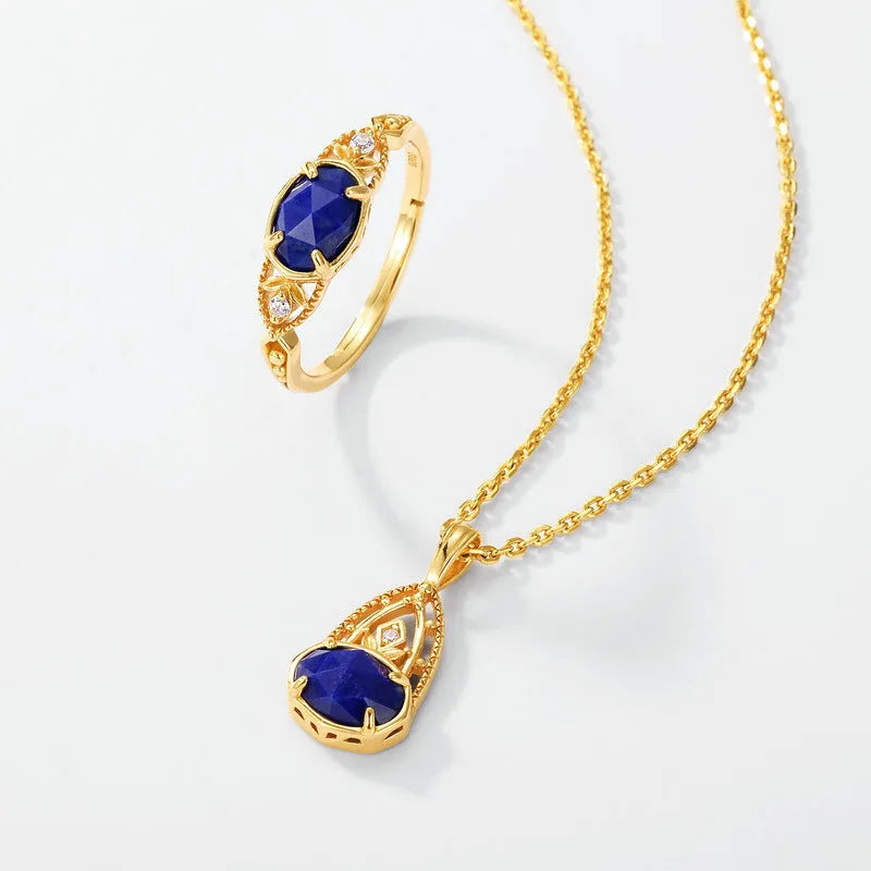 Women's geometric ellipse lapis lazuli ring on a silver alloy band, showcasing Japanese-inspired design.