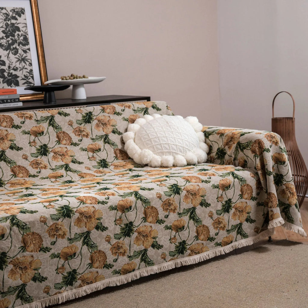 American country style jacquard floral patterned sofa cover in a retro design on a sofa.