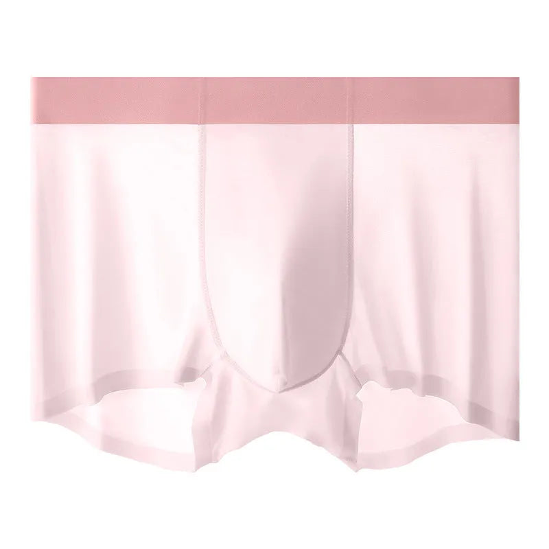 Ice silk men's shorts in bean green colour with mid-waist seamless design
