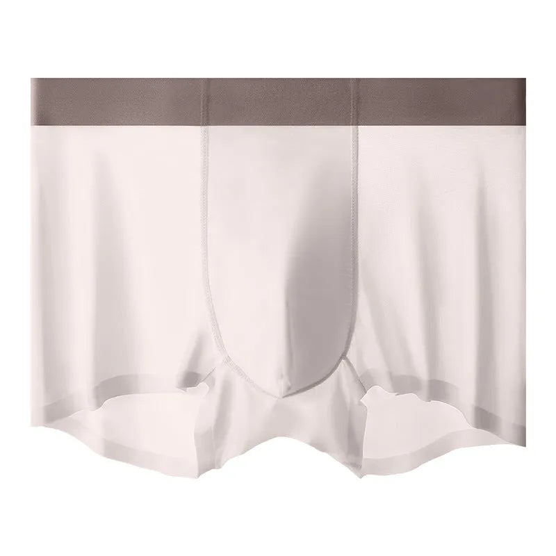 Ice silk men's shorts in bean green colour with mid-waist seamless design