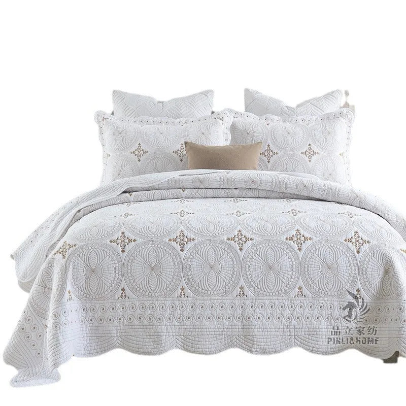 European-style pure cotton bed cover set with embroidery detailing for 1.8m beds