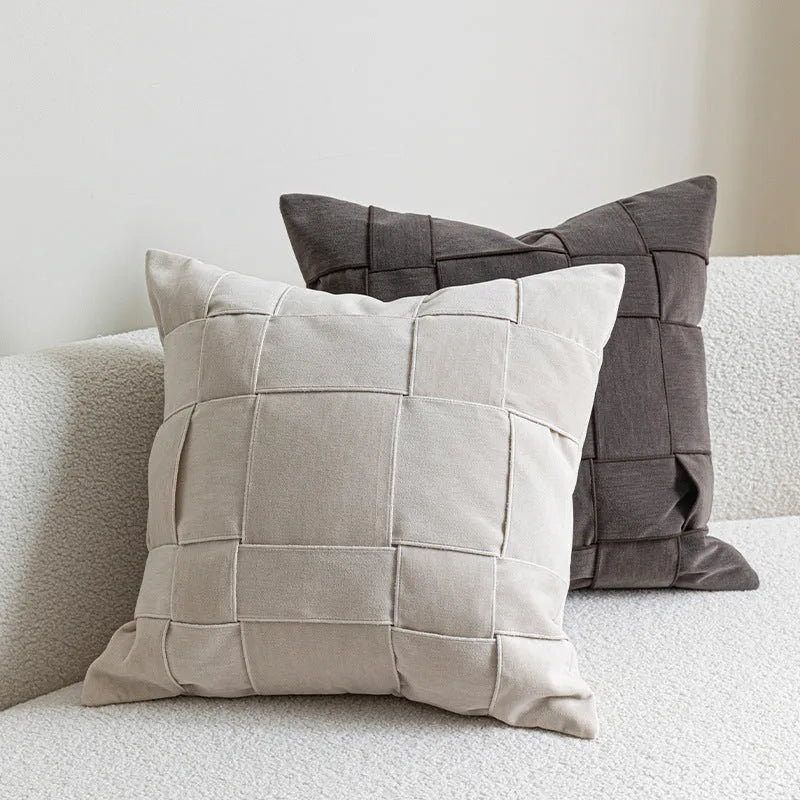 50x50cm chenille woven pillow cushion with feather velvet core in beige colour