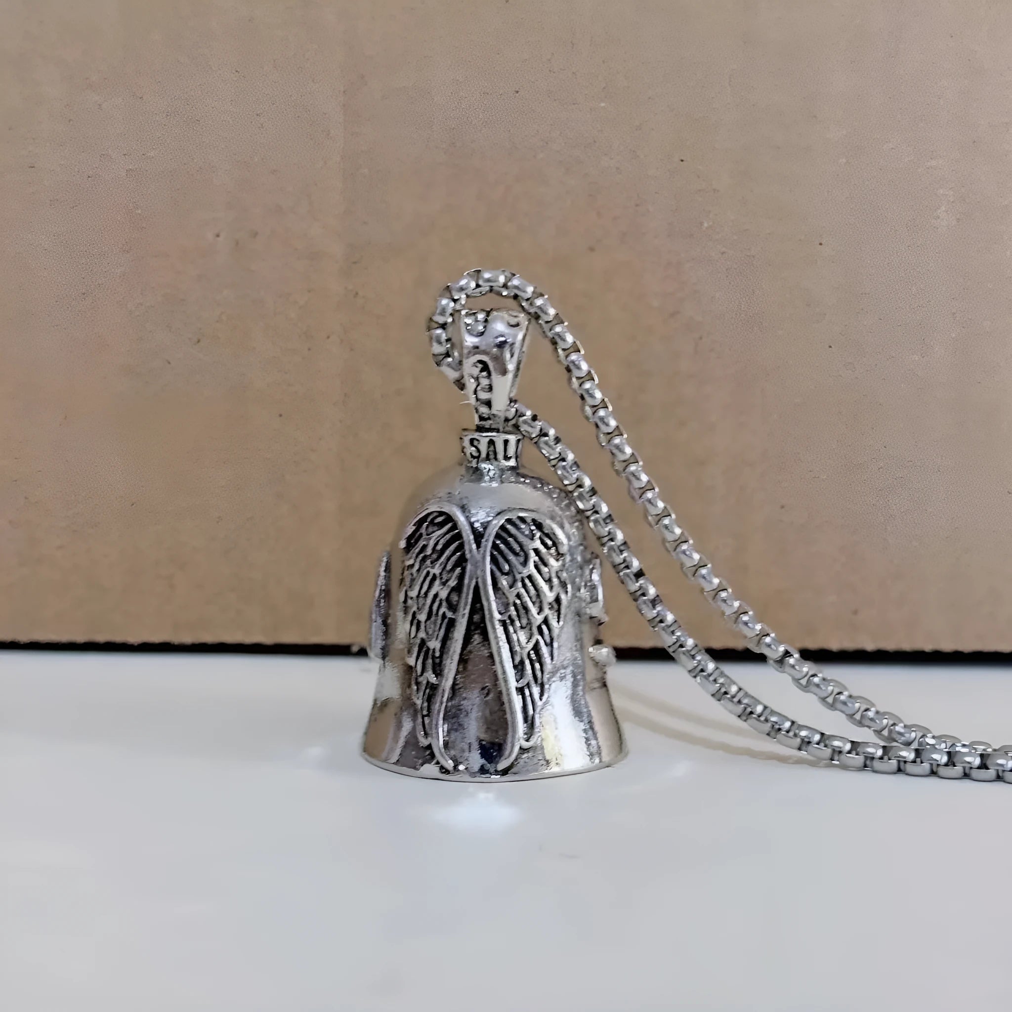 Angel white wings pendant necklace and matching keychain with antique electroplated finish