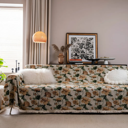 American country style jacquard floral patterned sofa cover in a retro design on a sofa.
