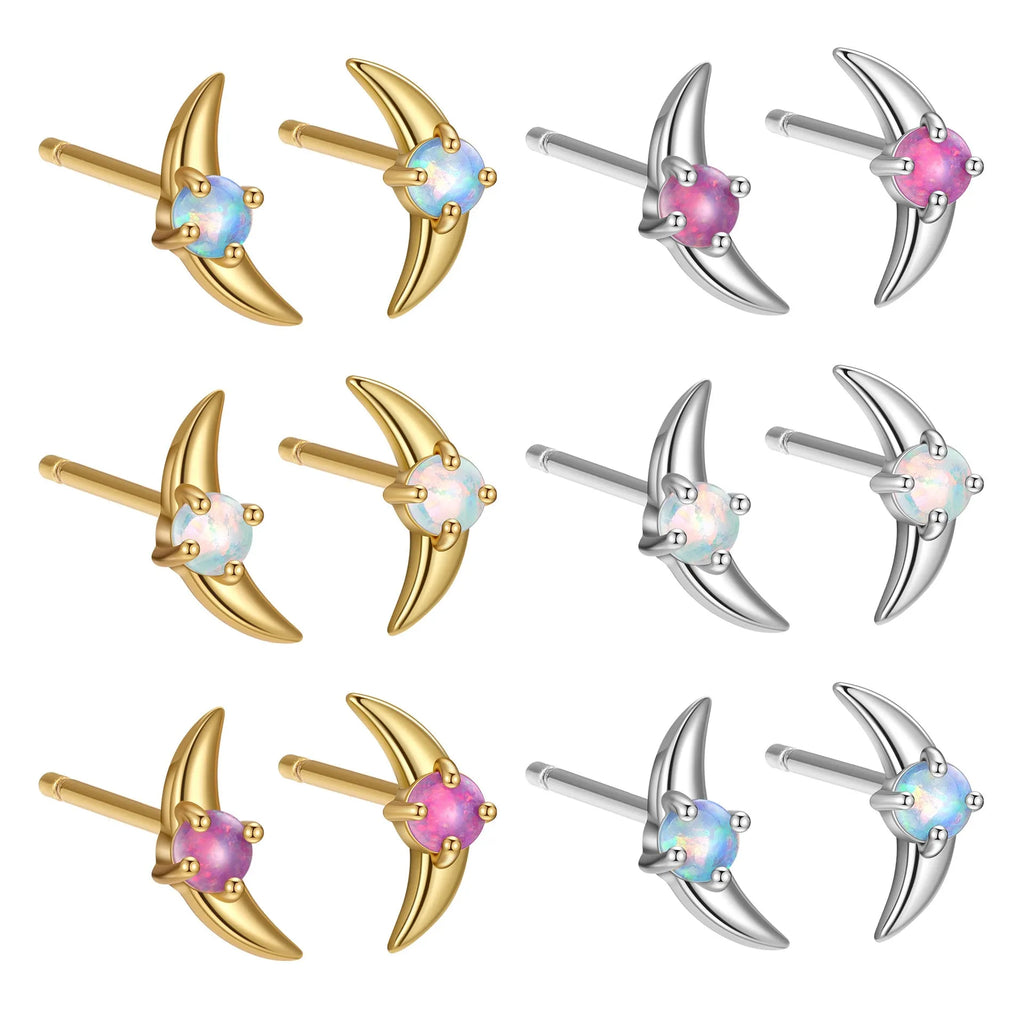 Women's geometric earrings in 925 silver with electroplated gold or platinum finish and coloured stone accents.