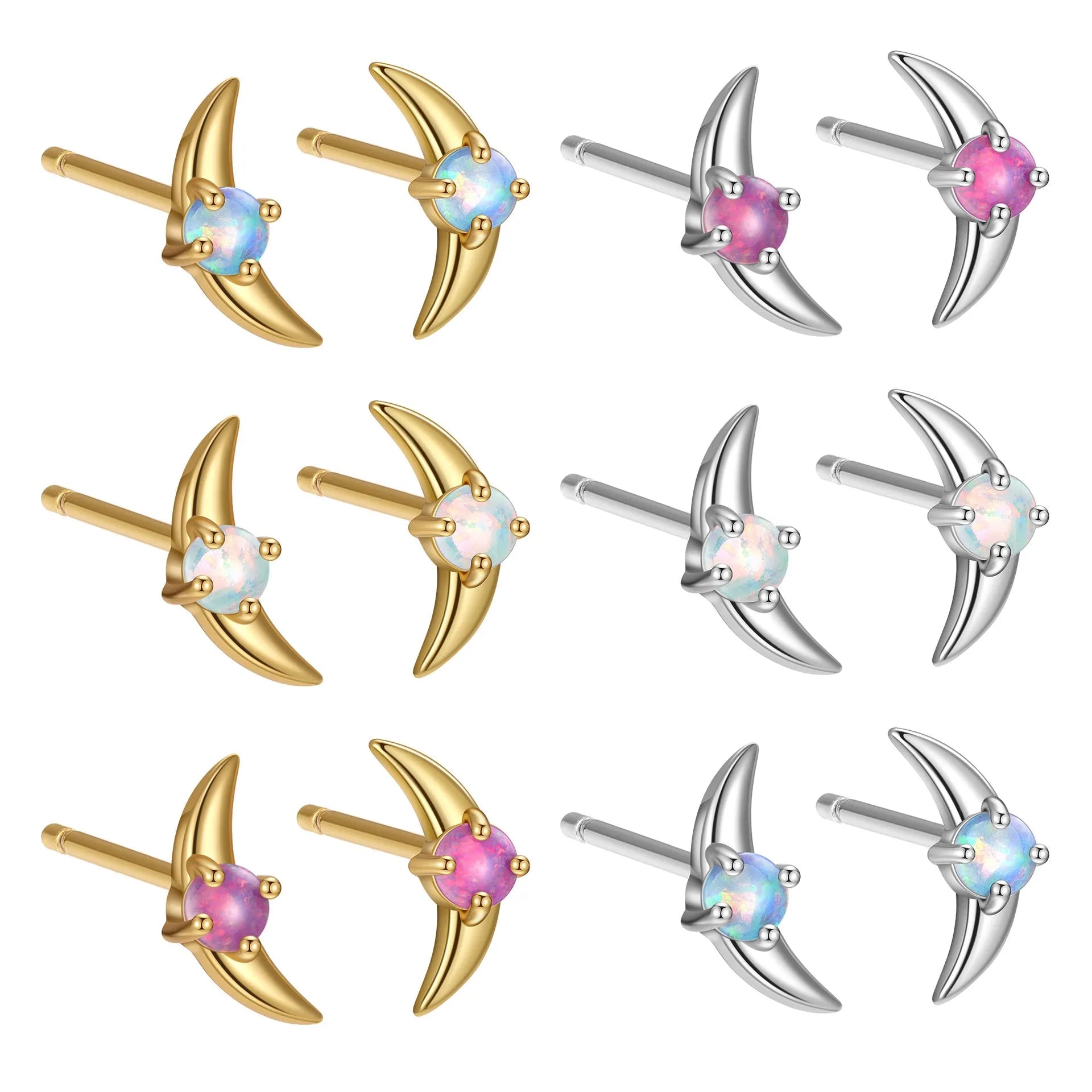 Women's geometric earrings in 925 silver with electroplated gold or platinum finish and coloured stone accents.