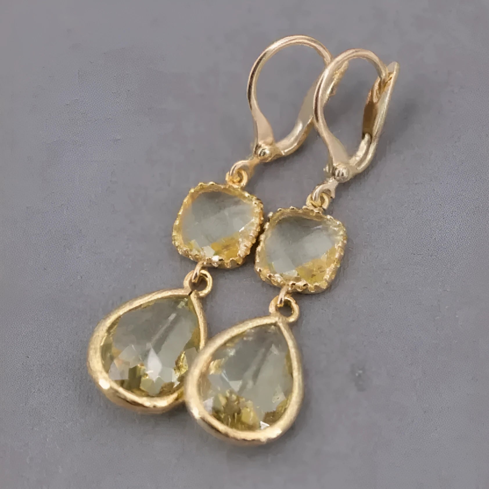 Gold geometric long fringe earrings with water droplet crystals in retro European-American style