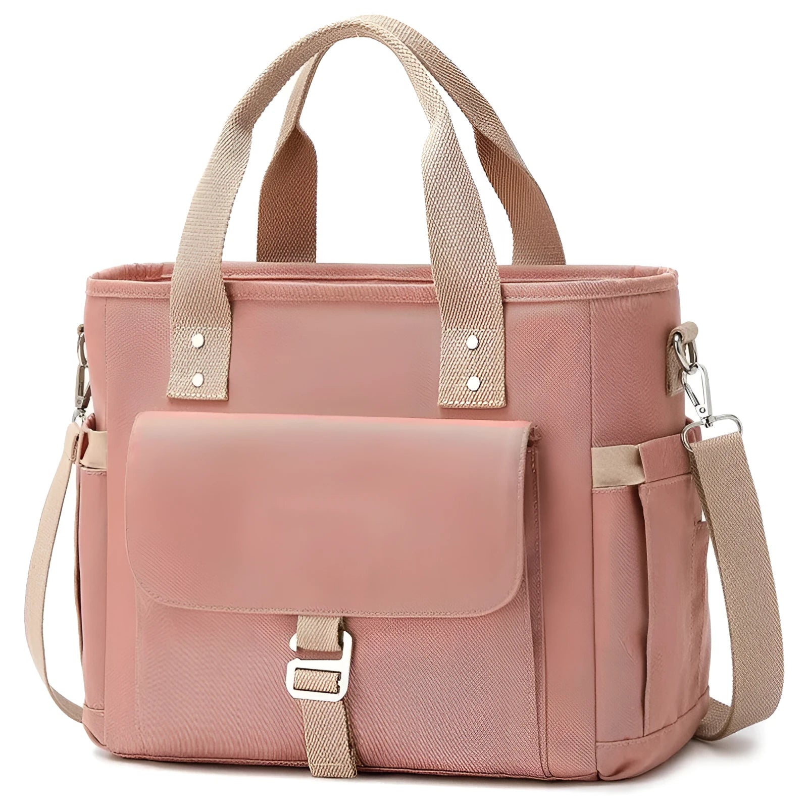 Portable cube style hiking picnic bag with removable shoulder strap and side pocket in Oxford cloth