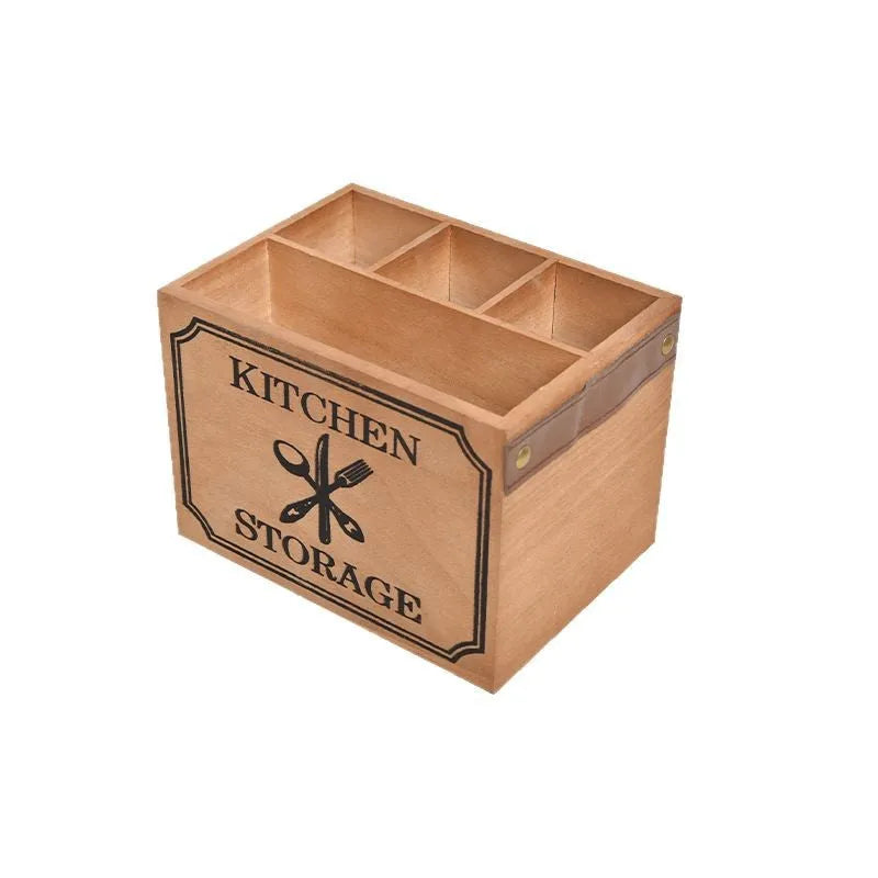 Solid colour wooden kitchen storage box for knives forks chopsticks with internal grid divider