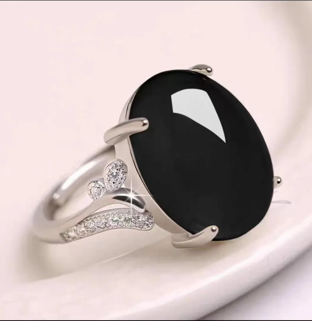 Adjustable geometric alloy ring with natural sapphire-style stone in multiple colour options