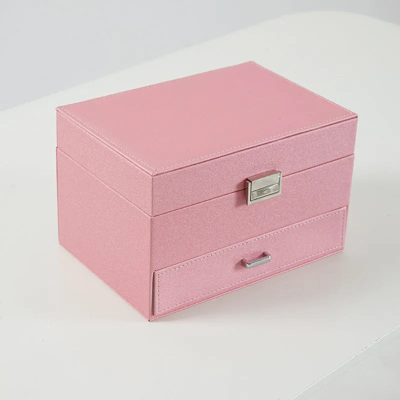 Hard PU leather jewellery storage box in beige, black, pink or rose gold colour options
