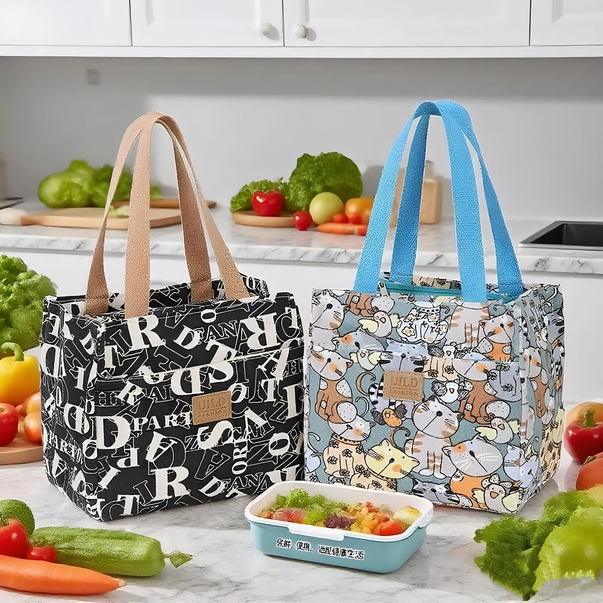 Women's printed floral canvas tote bag with aluminium frame open, showing large interior.