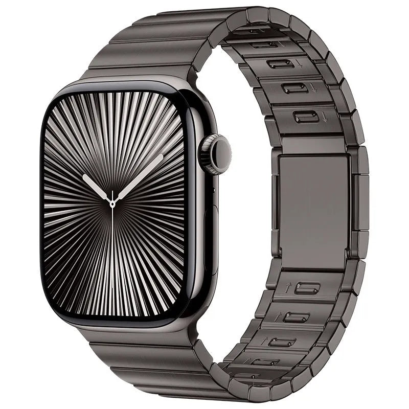 Stainless steel magnetic clasp Apple Watch strap in business style design showing seven colour options