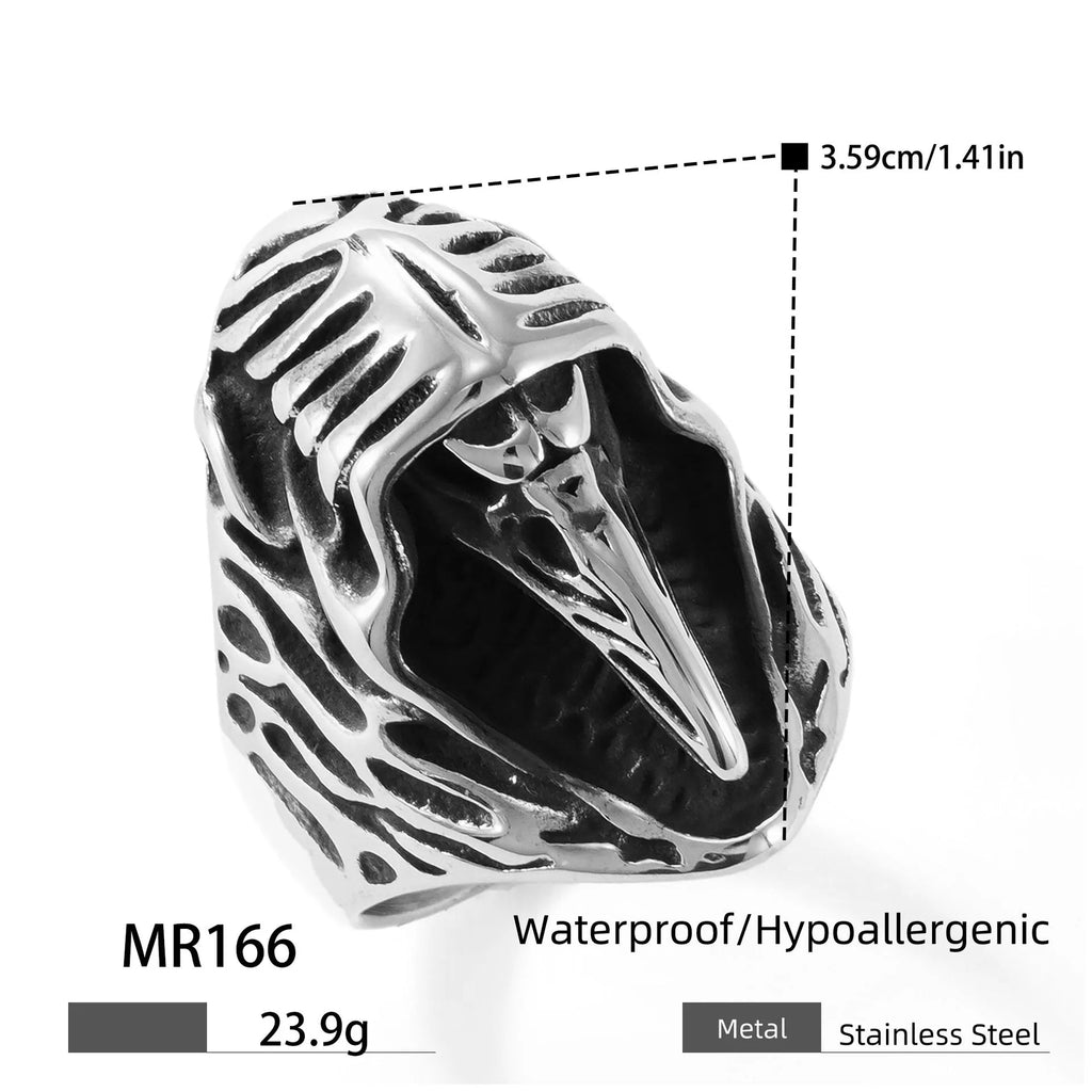 Titanium steel crow punk ring with geometric animal motif in MR166 colour