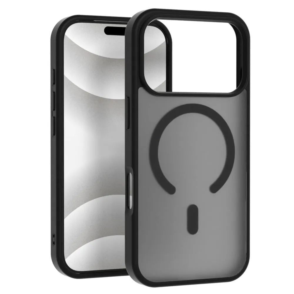Frosted translucent magnetic phone case for iPhone showing anti-fingerprint finish and colour options black, white, gray, blue, purple