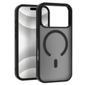 Frosted translucent magnetic phone case for iPhone showing anti-fingerprint finish and colour options black, white, gray, blue, purple