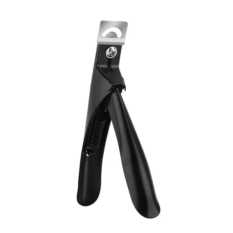 French U-shaped stainless steel nail art scissors shown in black, titanium, and silver handle finishes.