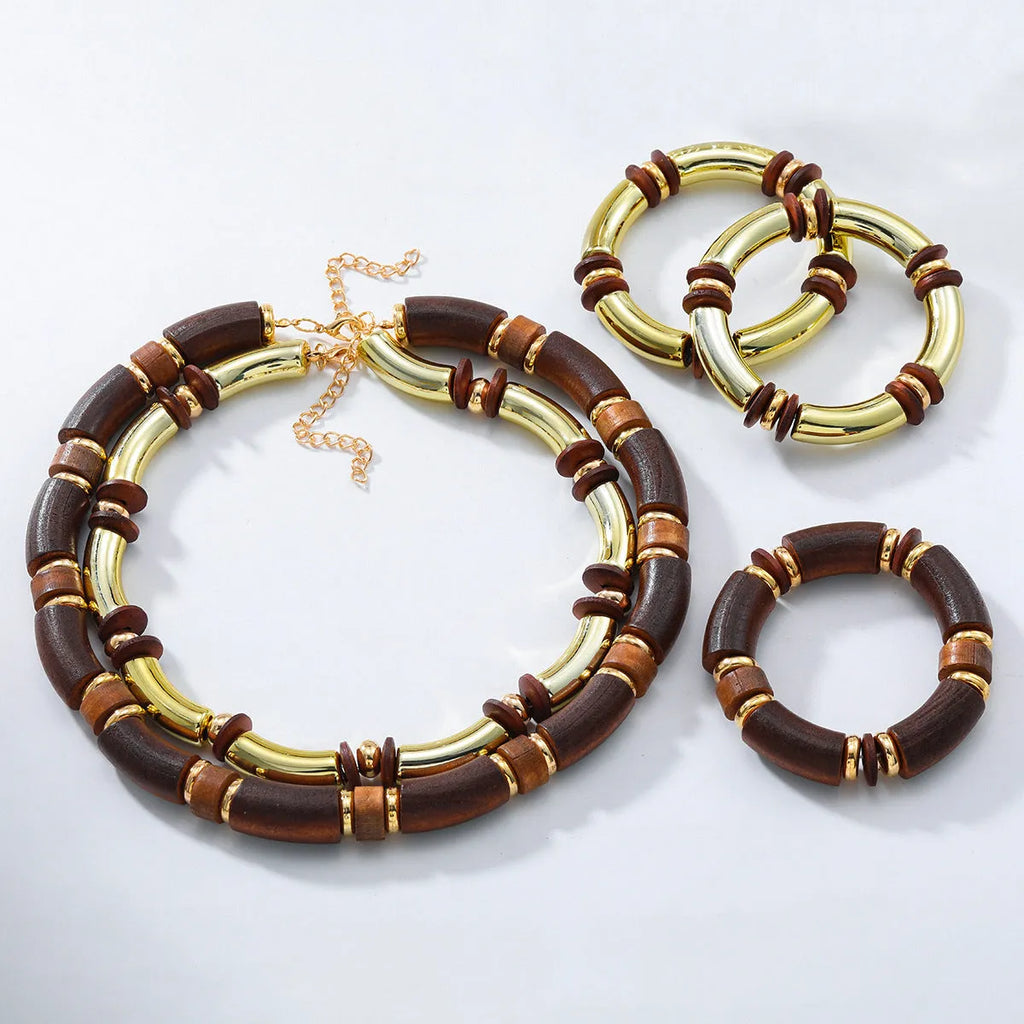 Women's multi-layer necklace and bracelet set with exaggerated European styling and alloy construction