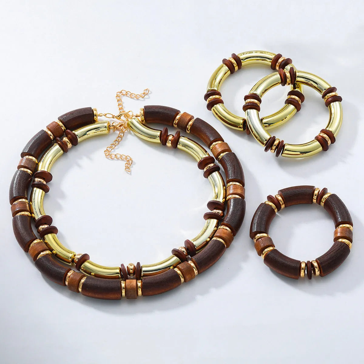 Women's multi-layer necklace and bracelet set with exaggerated European styling and alloy construction