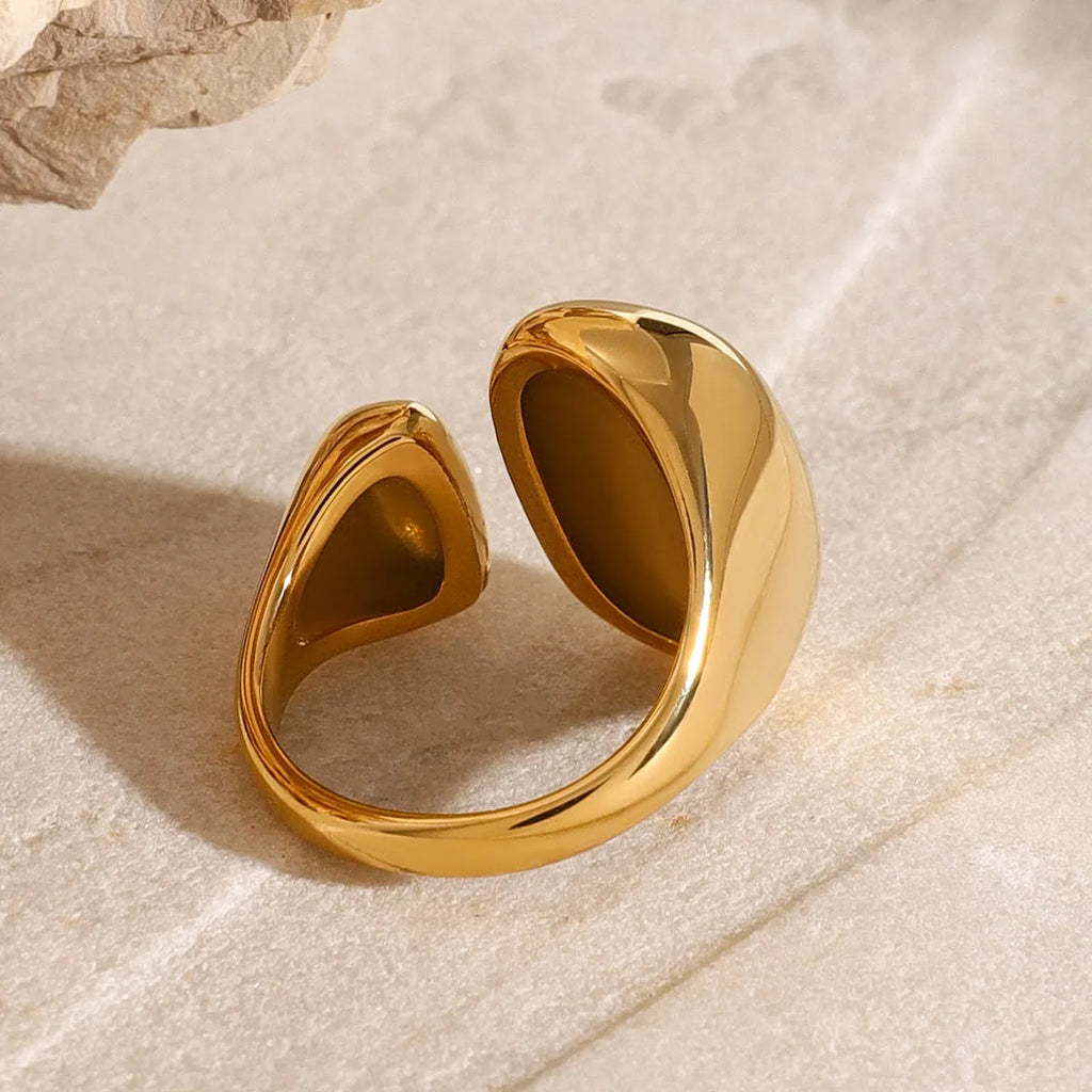 Women's stainless steel geometric open ring with electroplated finish in colour JDR2405081.