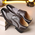 Men's black houndstooth plaid casual lace-up shoes with a square toe and rubber sole.
