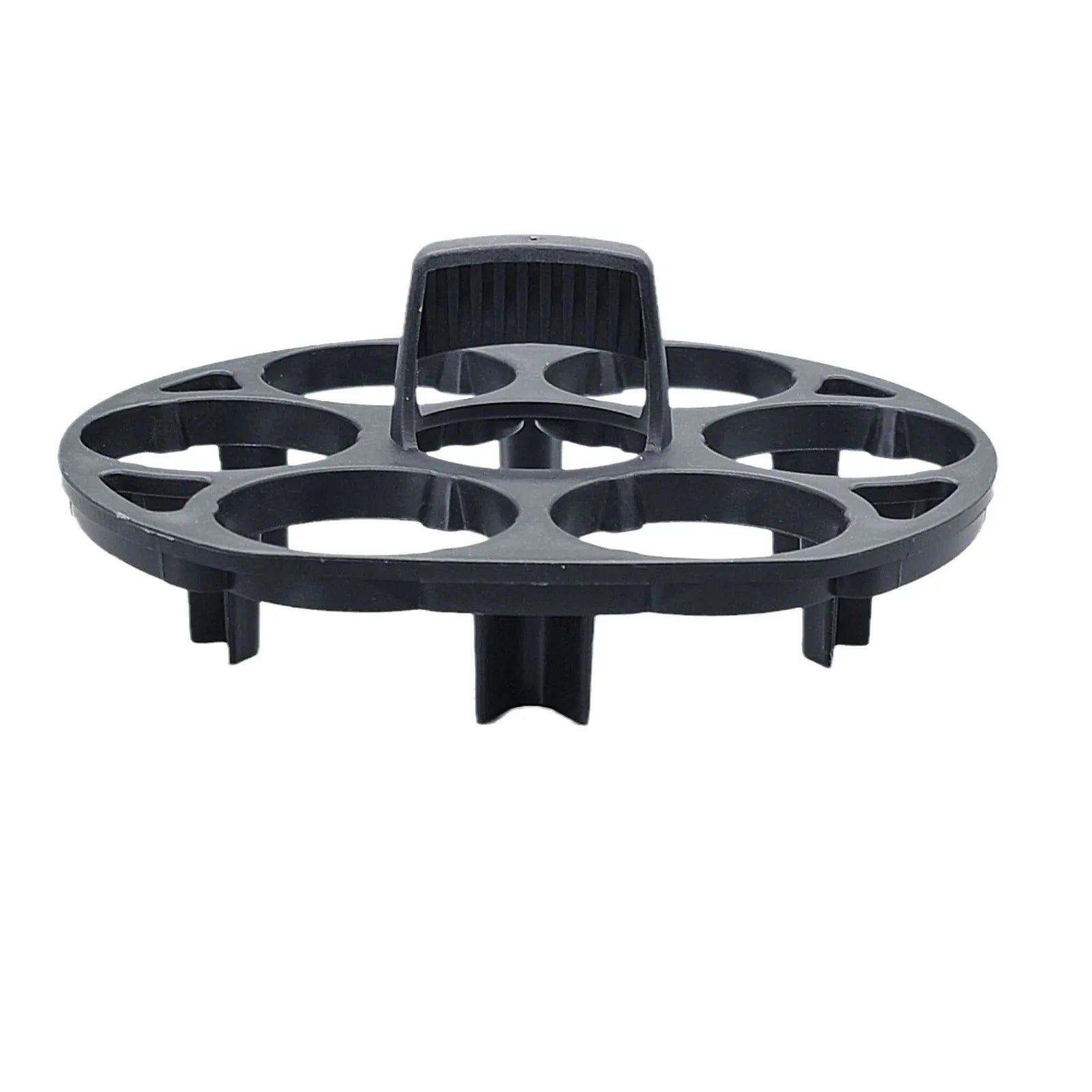 Black plastic egg holder rack measuring 13.8 by 12.6 cm for kitchen organisation
