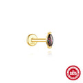 S925 sterling silver flat head thread piercing earring with rainbow stone in single gold colour.