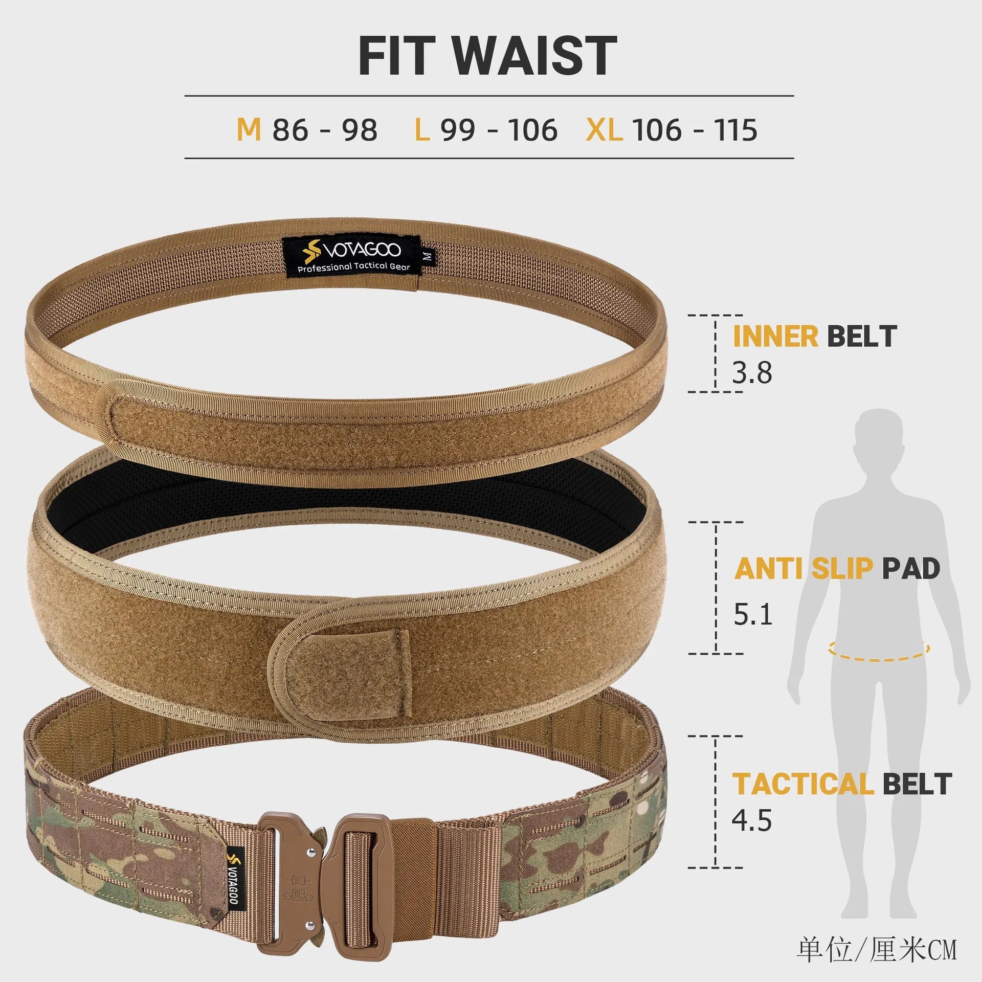 VOTAGOO 2-inch nylon quick-release waist belt in CP camouflage with an alloy automatic buckle.