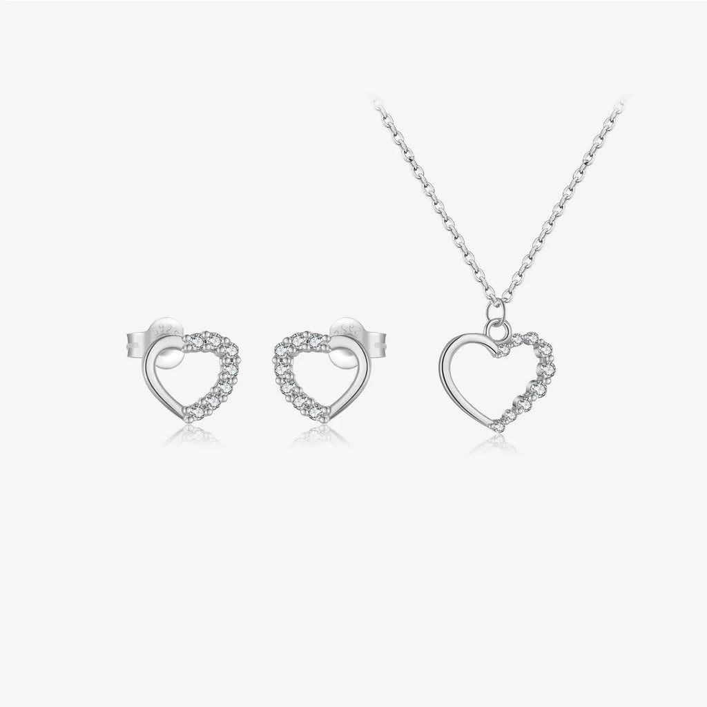 S925 sterling silver necklace with hollow heart pendant in gold or platinum colour finish