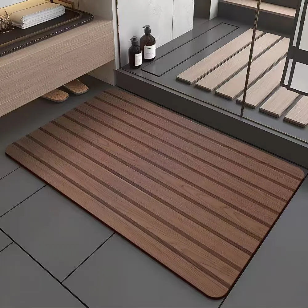 American style square diatom ooze floor mat with wood grain geometric pattern for bathroom use