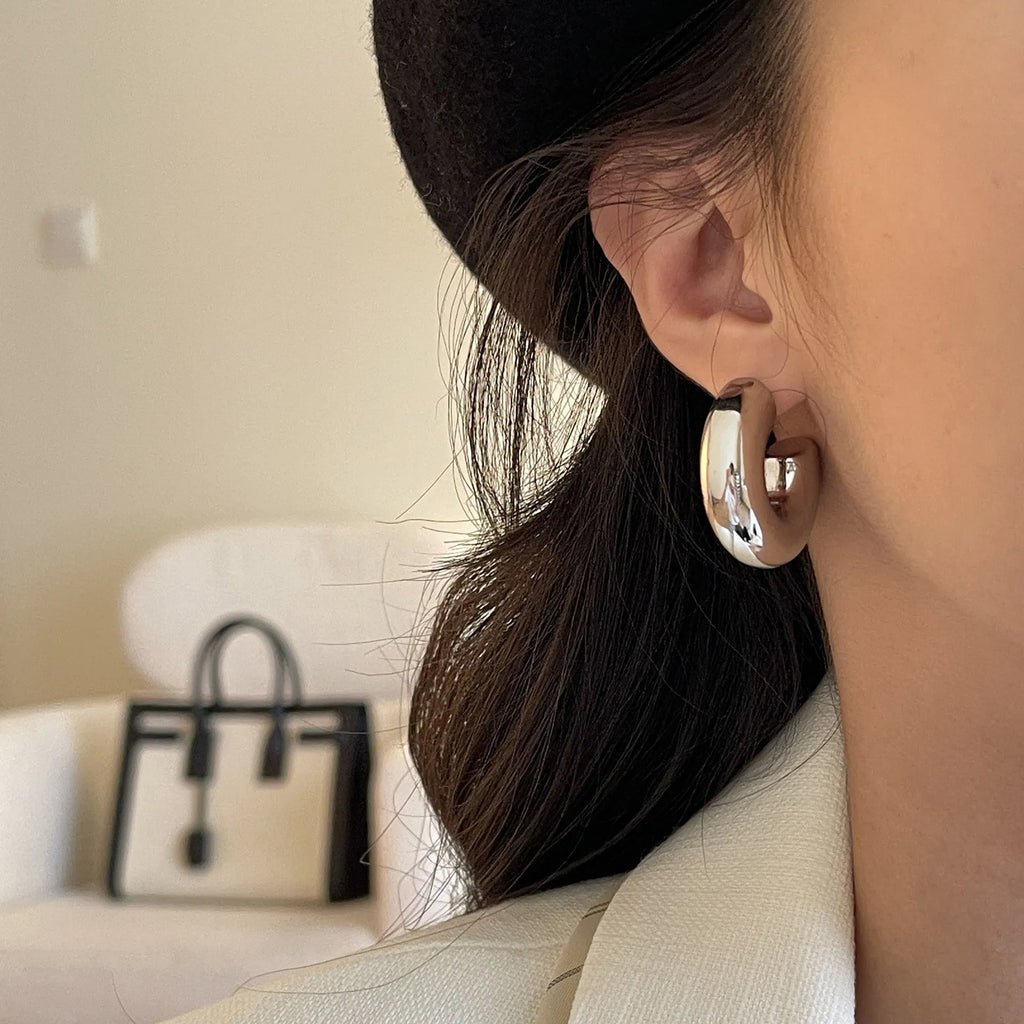 Silver Needle metal half ring hollow earrings alloy punk style electroplating finish