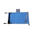 Portable children's aircraft seat extender in blue with adjustable bundle pocket