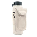 Fitness magnetic water bottle sleeve in black with a carabiner clip, shown on a sports bag.