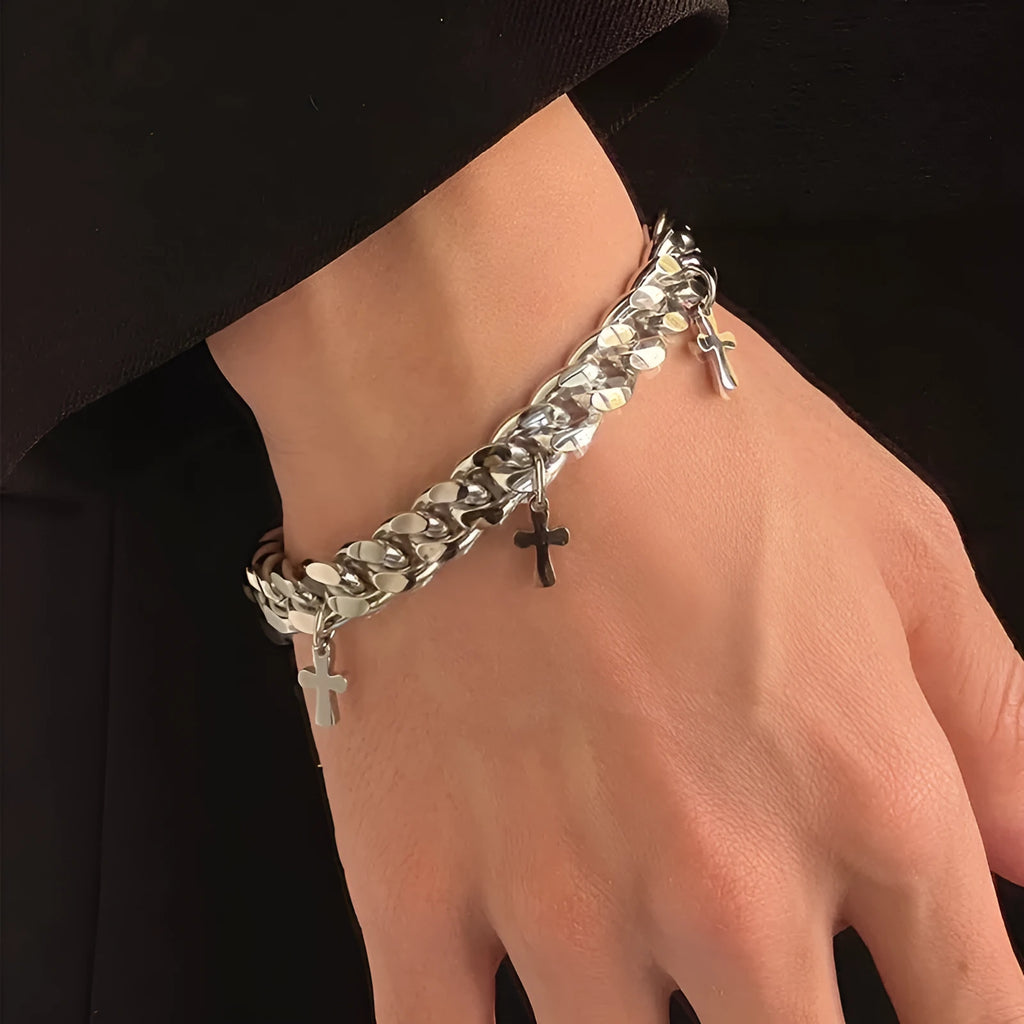 Men's geometric titanium steel bracelet featuring cross design with cold wind style
