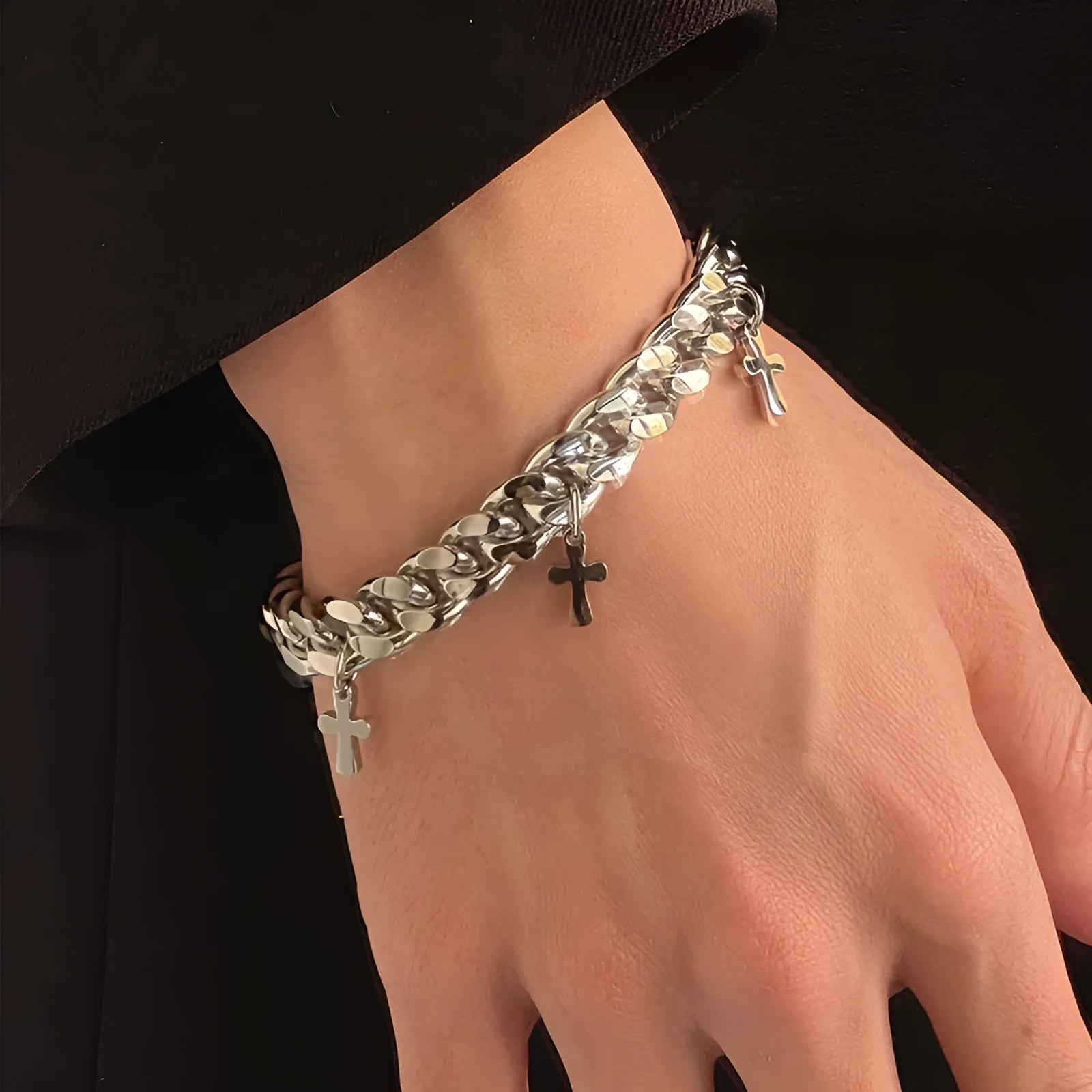 Men's geometric titanium steel bracelet featuring cross design with cold wind style