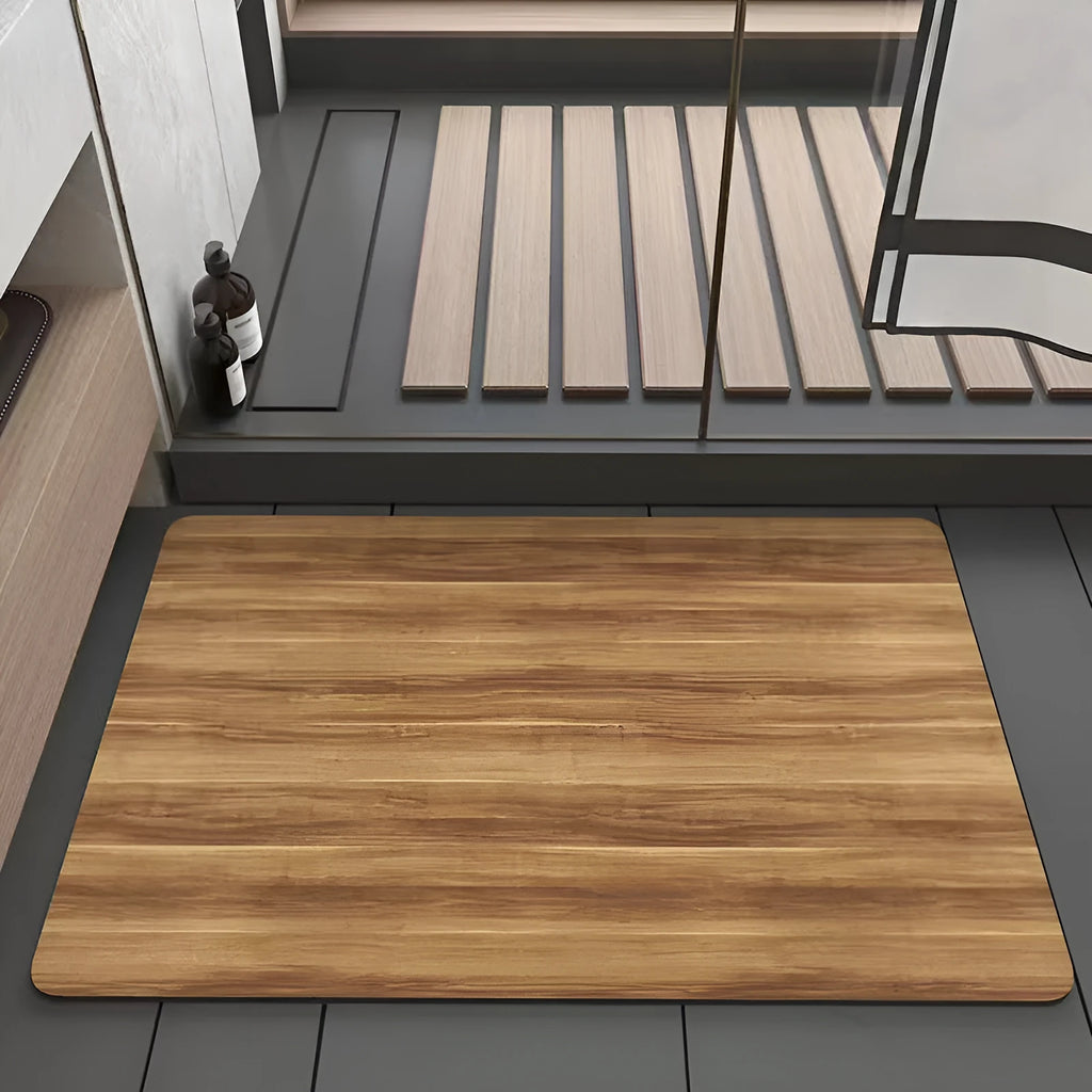 American style square diatom ooze floor mat with wood grain geometric pattern for bathroom use