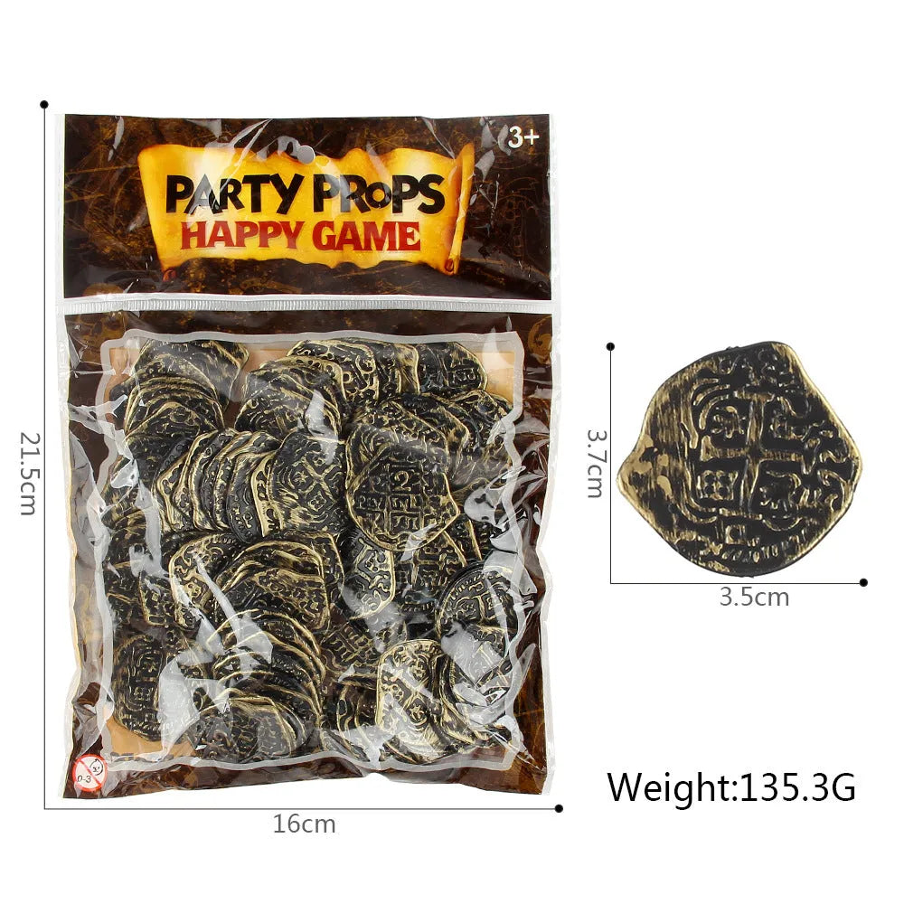100 plastic Roman coin replicas with gold, silver, and bronze electroplated finishes for decorative use