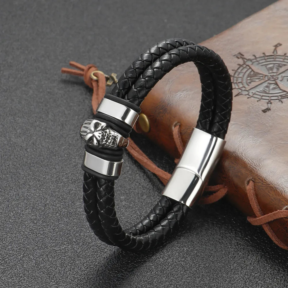 Silver titanium steel skull bracelet for men vintage punk style geometric shape
