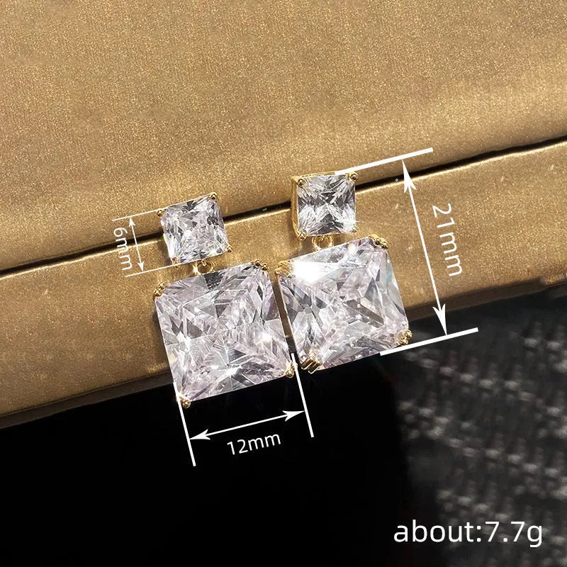 Geometric square copper earrings with quadrilateral design in white gold or gold colour options
