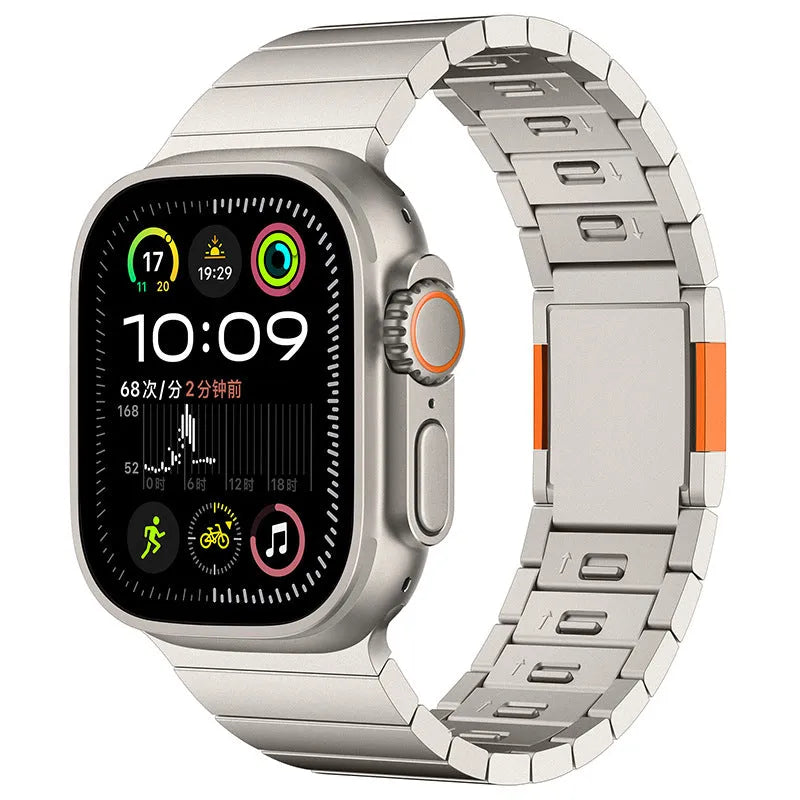 Stainless steel magnetic clasp Apple Watch strap in business style design showing seven colour options