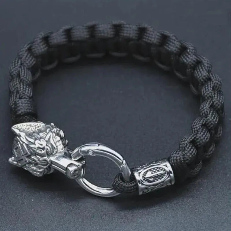 Handmade stainless steel wolf head bracelet with Chinese characters in camouflage colour