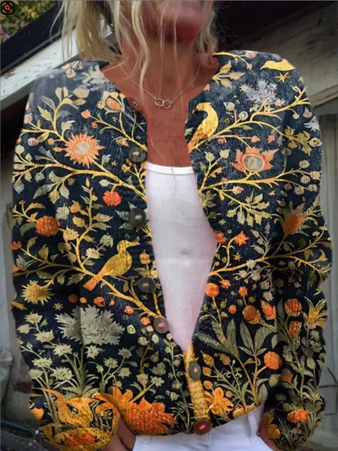 Women's long-sleeve Halloween top with a detailed 3D digital print pattern, shown on a hanger.