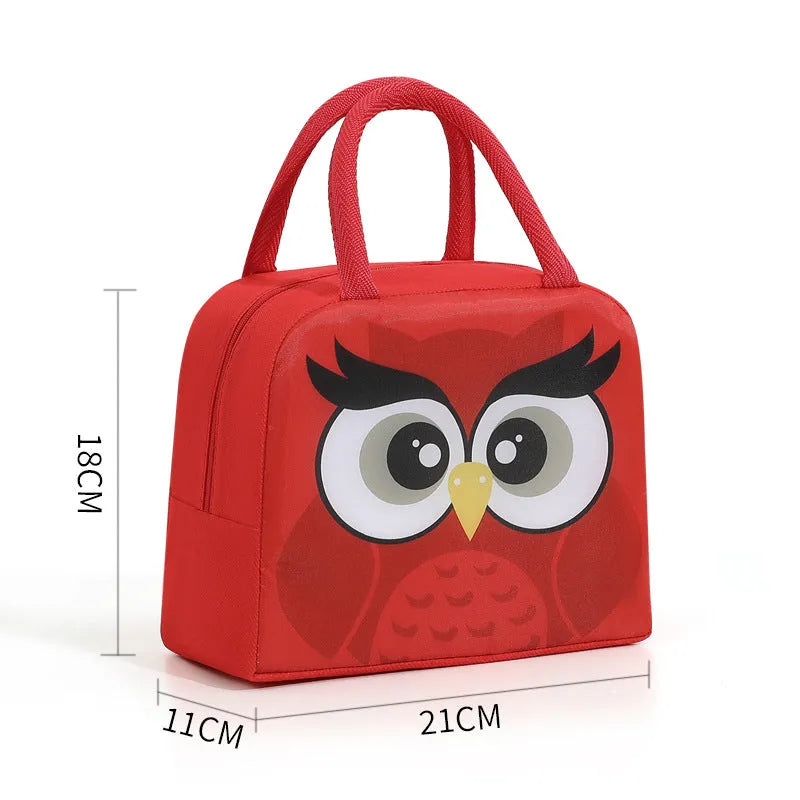 Cartoon insulated lunch box bag for children in orange bear design with aluminium foil insulation.