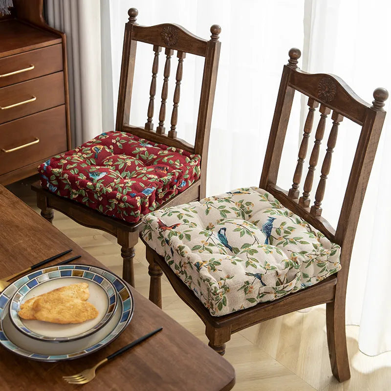 American dining chair cushion with floral pattern in 40x40x8cm size showing 8cm thickness