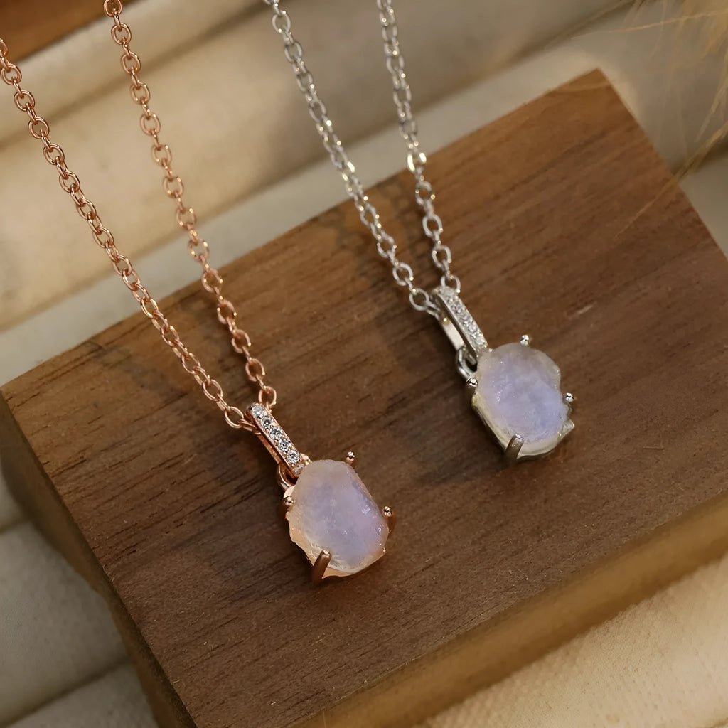 S925 sterling silver moonstone pendant necklace with geometric design and adjustable chain
