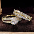 Women's convertible 2 in 1 ring set with fully-jewelled finish in silver, gold, and rose gold options